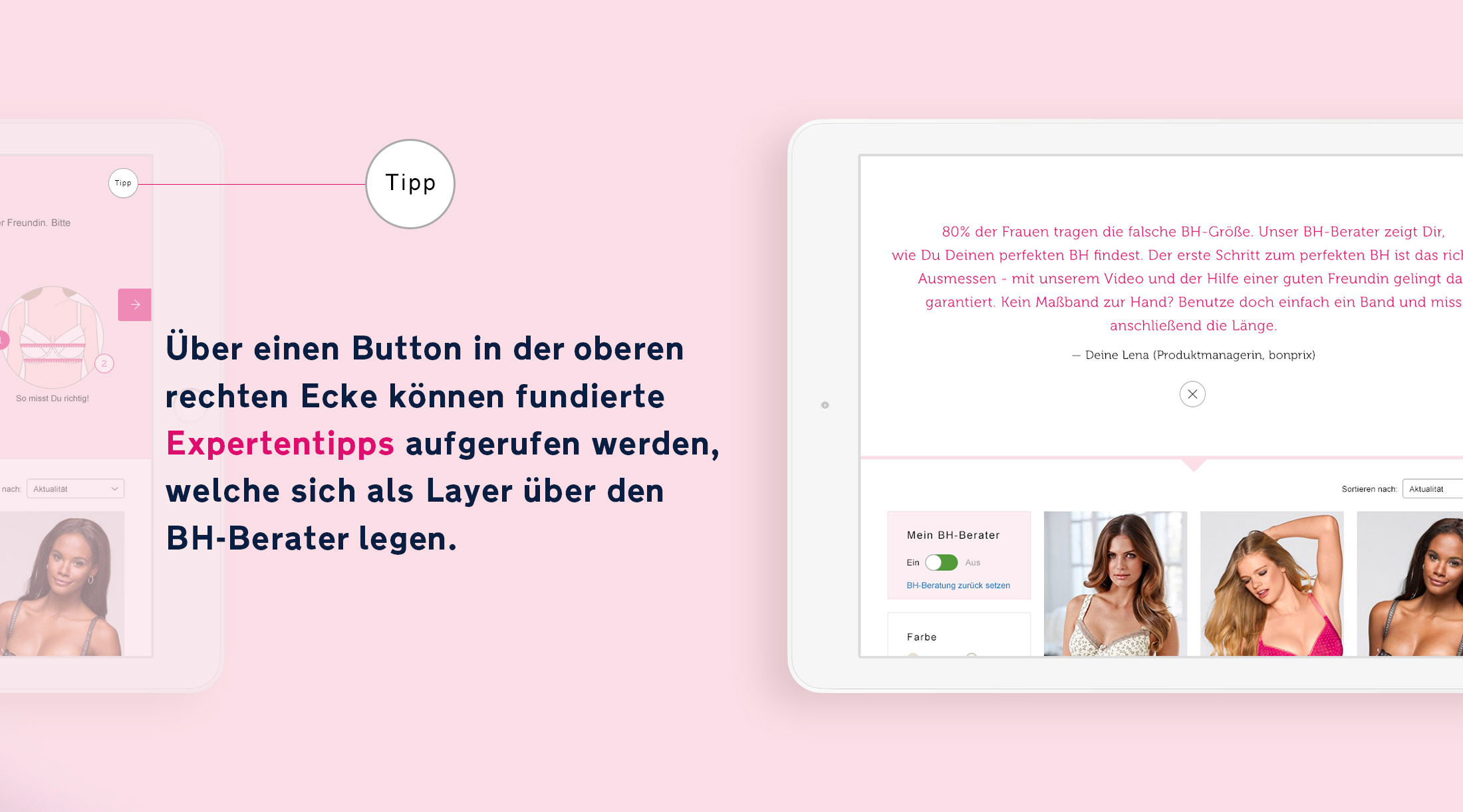 Darstellung von Expertentipps im bonprix BH-Berater