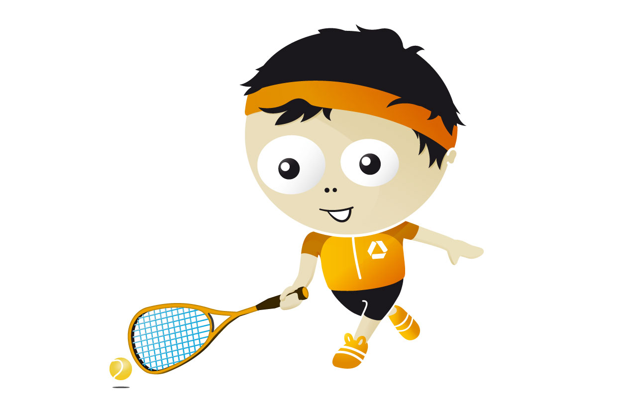 Illustration des Maskottchens „Frankie“ beim Squash