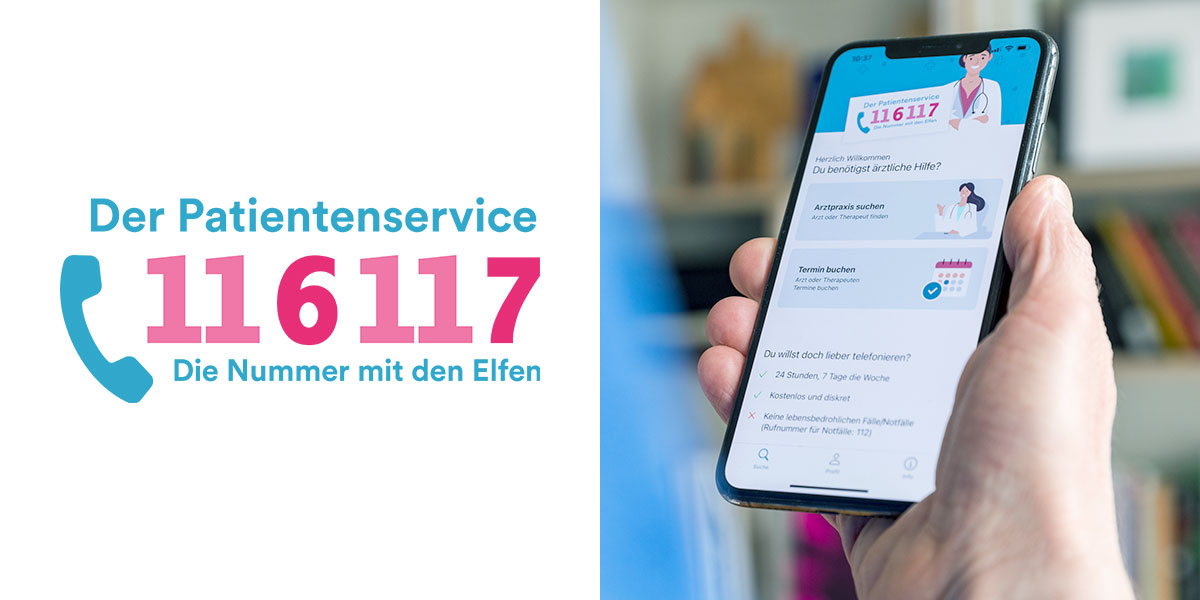 116117 Logo und Screenshot der 116117 App-Startseite