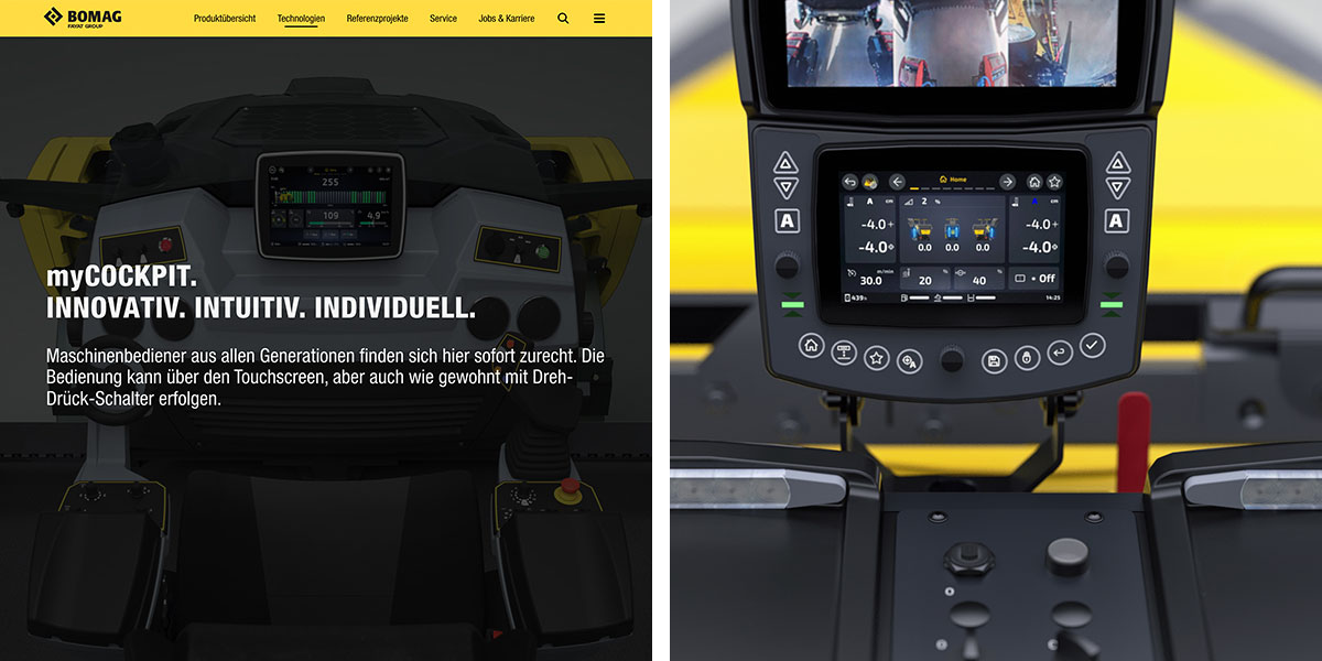 BOMAG Landingpage – Screenshot und Illustration zu Interface