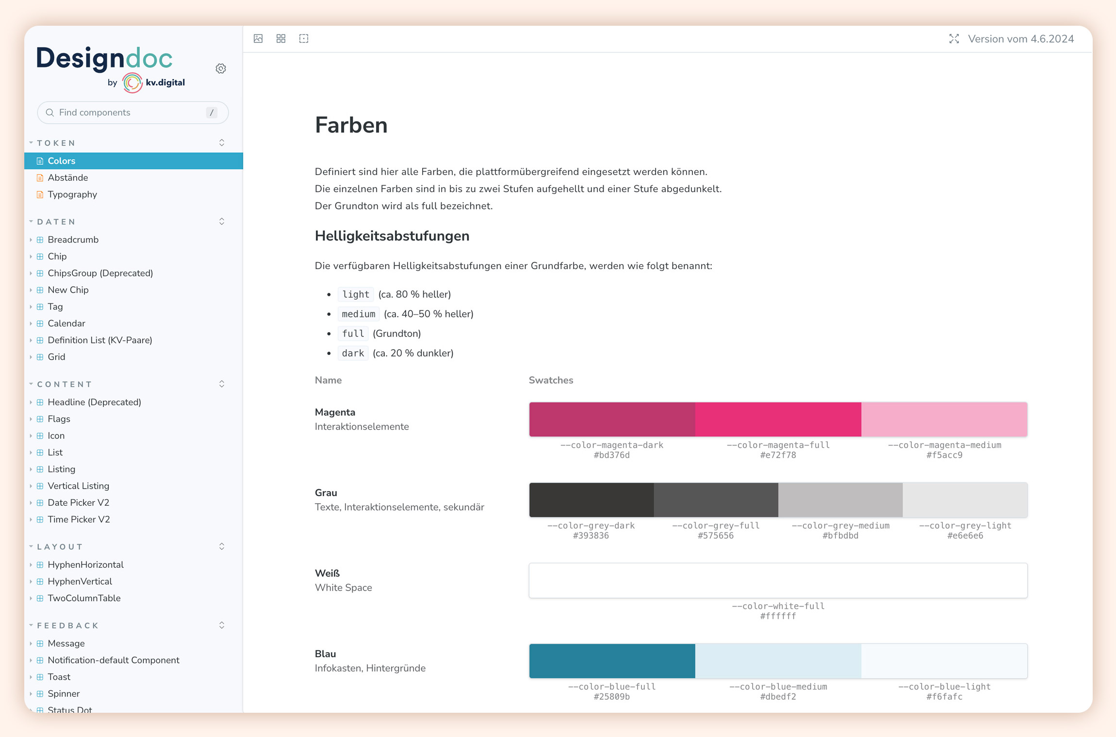 Screenshot Storybook Patternlibrary