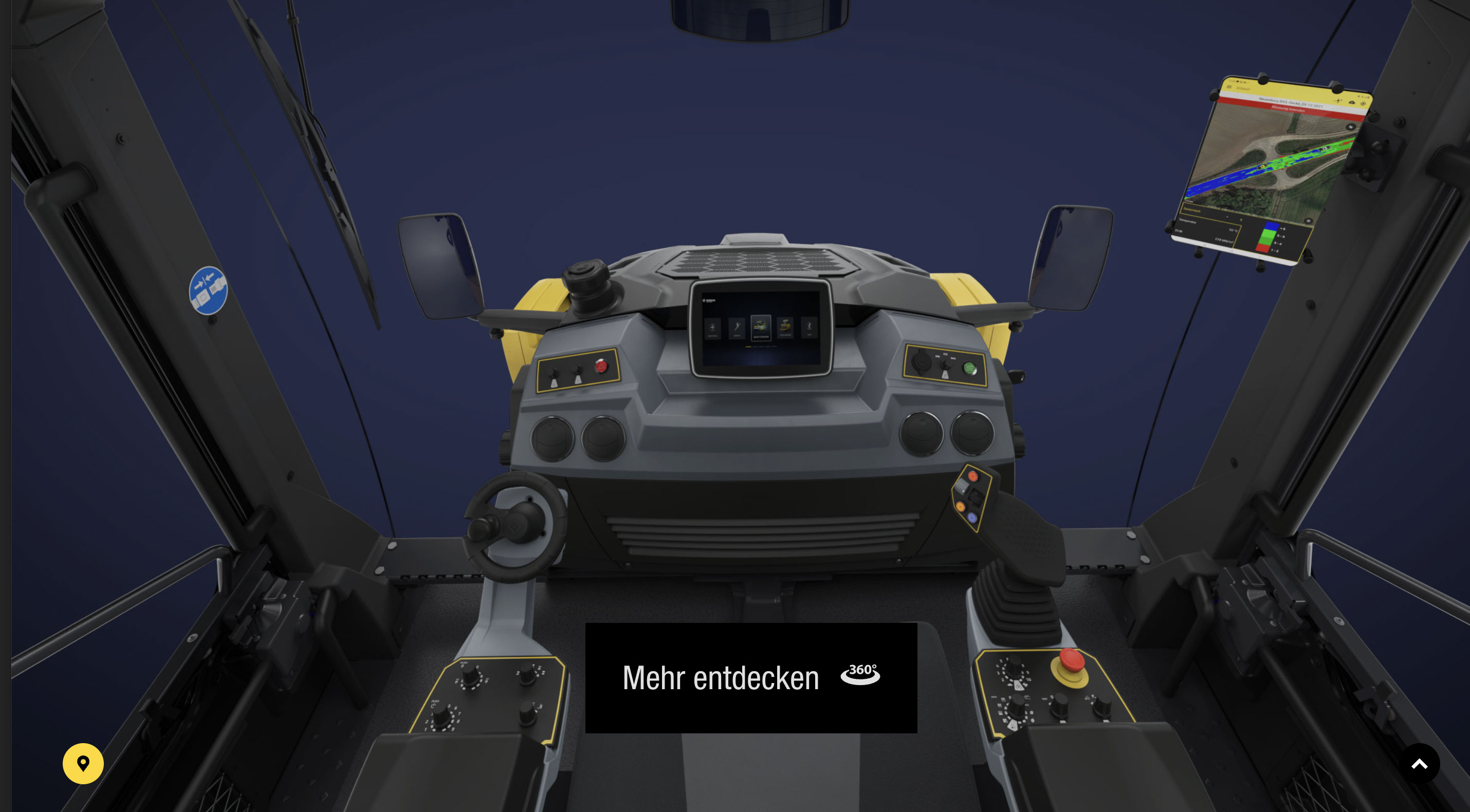 BOMAG myCockpit Scrollytelling-Page: 3D-Grafik, die die 360 Grad-Ansicht vorstellt.