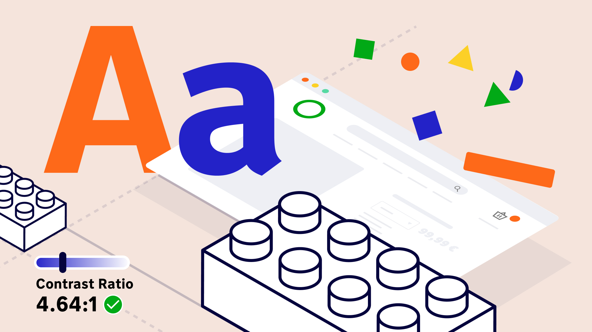 Illustration zum Thema: "Warum sich Designsysteme und Barrierefreiheit perfekt ergänzen". Es stellt auf grafische Weise die Bausteine eines Designsystems dar.